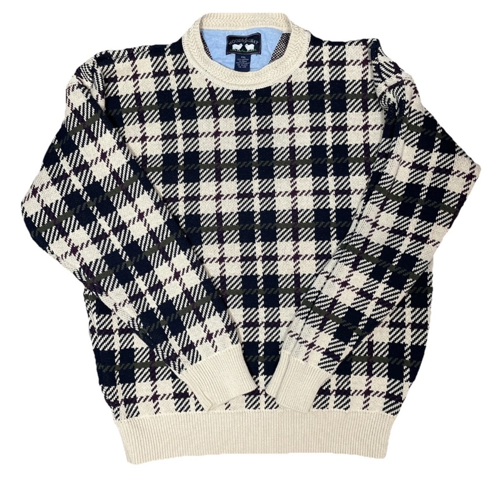 Vintage Woods & Gray 100% Cotton Knit Crewneck Geometric Chunky Sweater Size XXL